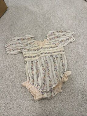 Ivy City Co Cream Floral Roselyn Ruffle Baby romper mommy and me